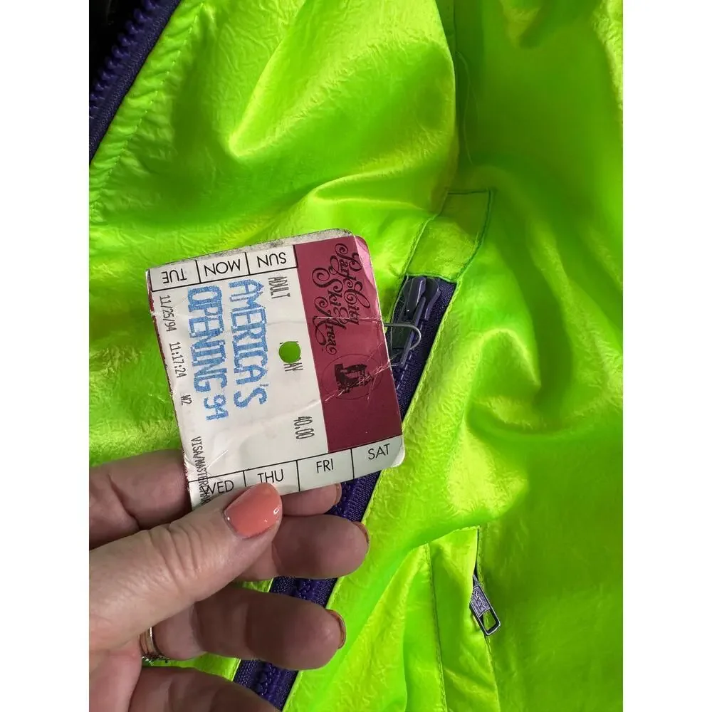 Vintage Obermeyer Ski Jacket Neon Green Purple Mens XL Retro 90s Pullover Coat